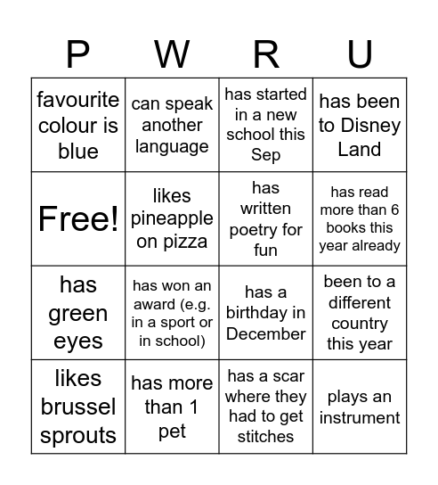 Power Up Group Bingo Card