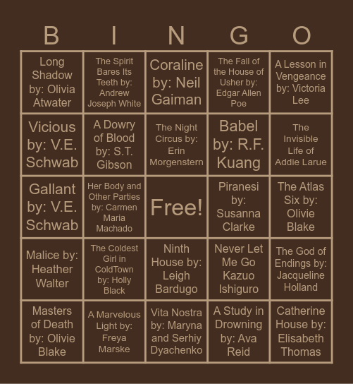Fall Fantasy/Sci-fy Bingo Card