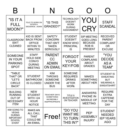 2025-2026 SCHOOL YEAR Bingo Card