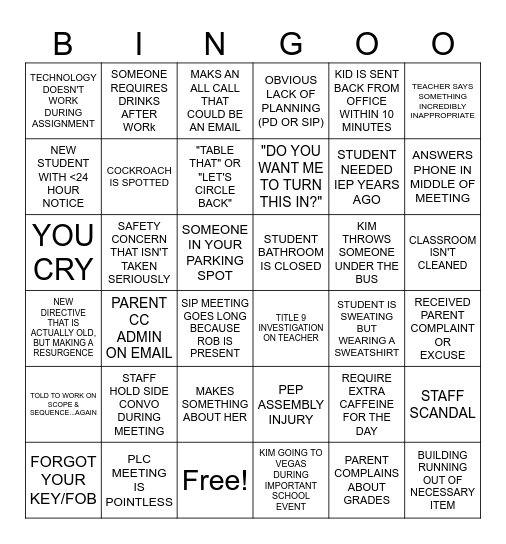 2025-2026 SCHOOL YEAR Bingo Card