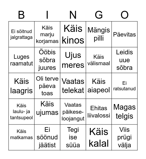 Suvevaheaja Bingo Card