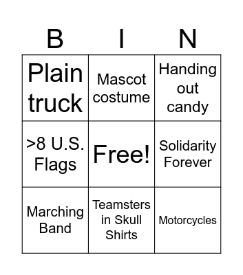 Parade Bingo Card