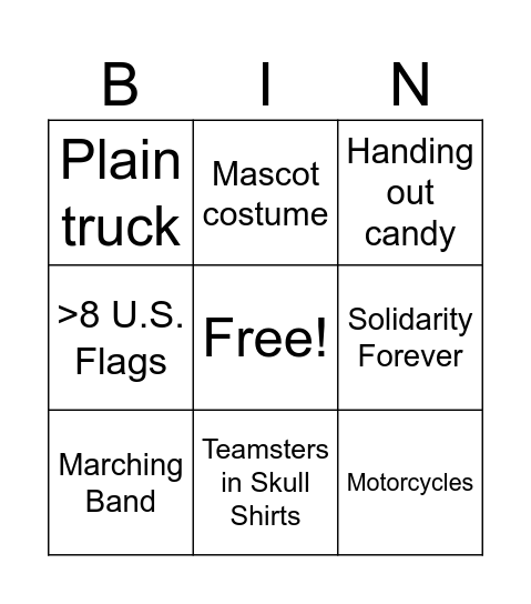 Parade Bingo Card