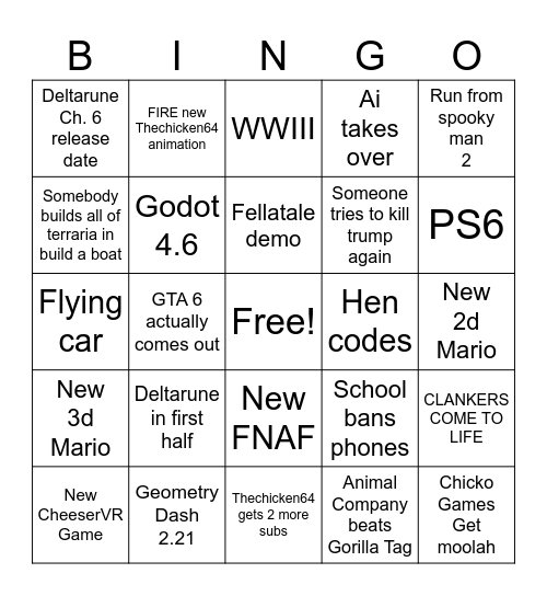 2026 bingo 🤑 Bingo Card