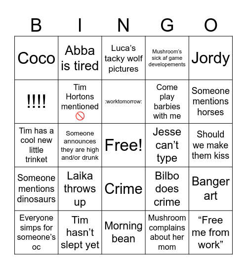 The Shite Bingo Card