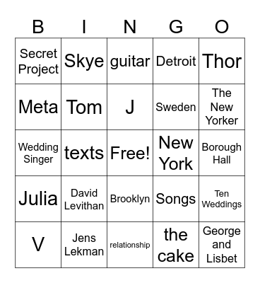 Songs for Other People's Weddings Bingo Card