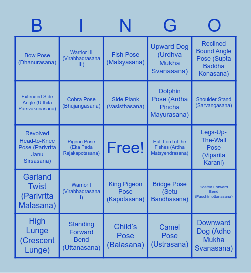 Yoga Bingo Card