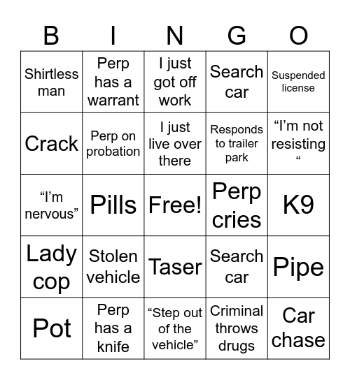 Cops Bingo Card