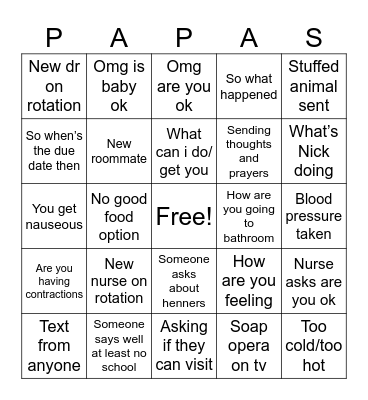 Hospital Bingo Card