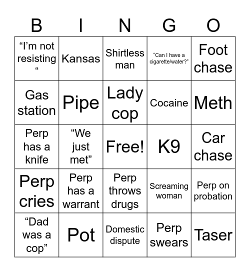 Cops Bingo Card