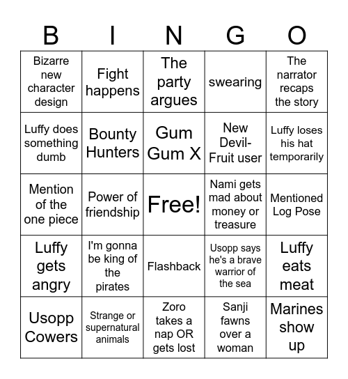 One Piece Bingo Card