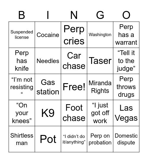 Cops Bingo Card