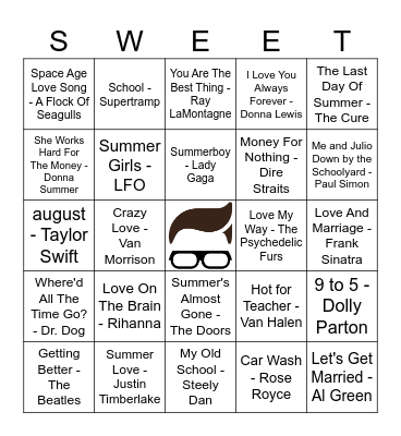 Sweet Avenue Music Bingo 9/2 Bingo Card