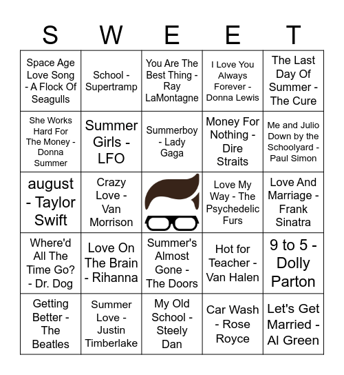 Sweet Avenue Music Bingo 9/2 Bingo Card