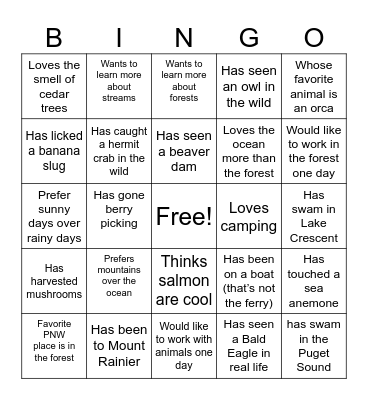 Ecology Bingo Card