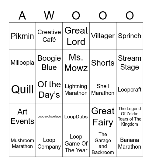 Ralfonic Loop Anniversary (Round 1) Bingo Card