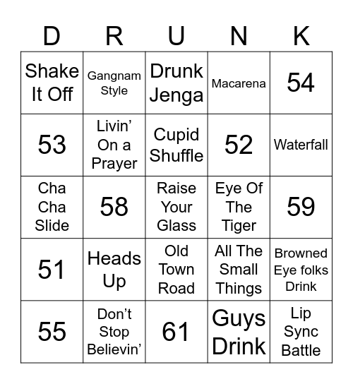 Drunk Bingo Card