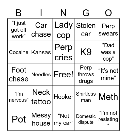 Cops Bingo Card