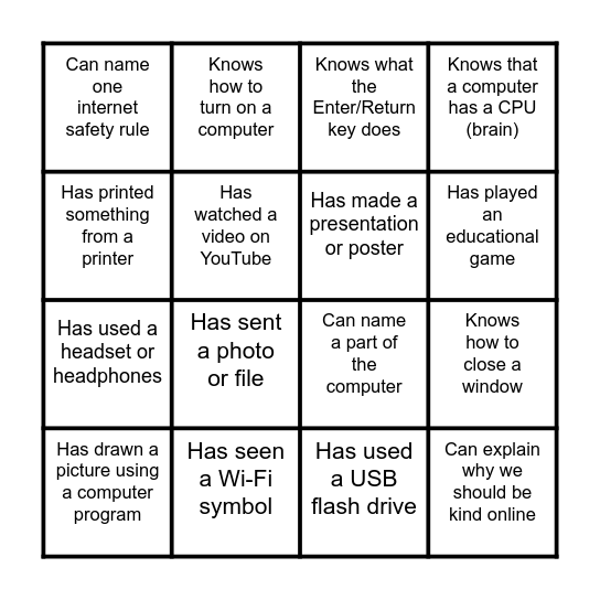 ICT Learner Profile BINGO Card