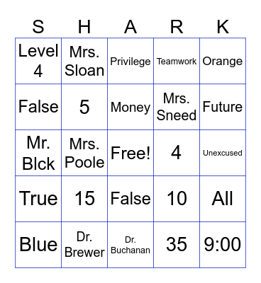 CCSS Expectations Bingo Card