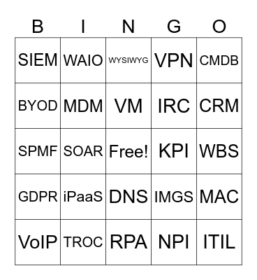 IT Alphabet Soup BINGO Card