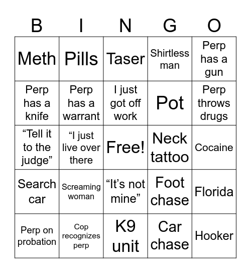 Cops Bingo Card