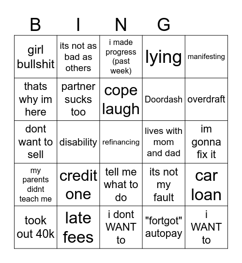 Caleb Bingo Card