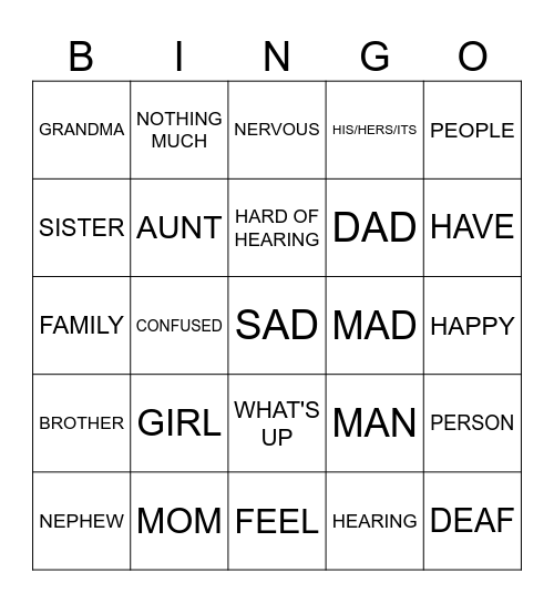 ASL Bingo Card