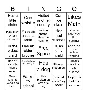 Connection Bingo Card
