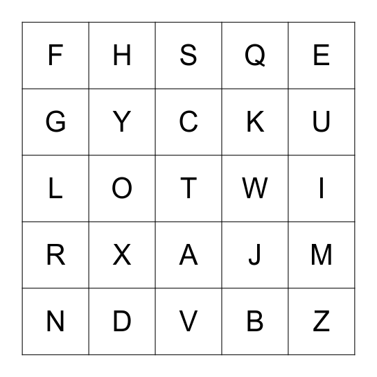 Alphabet Bingo Card