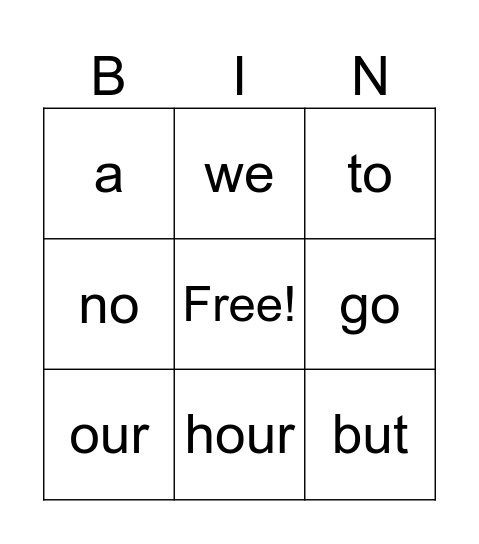 spelling list week 1 Bingo Card