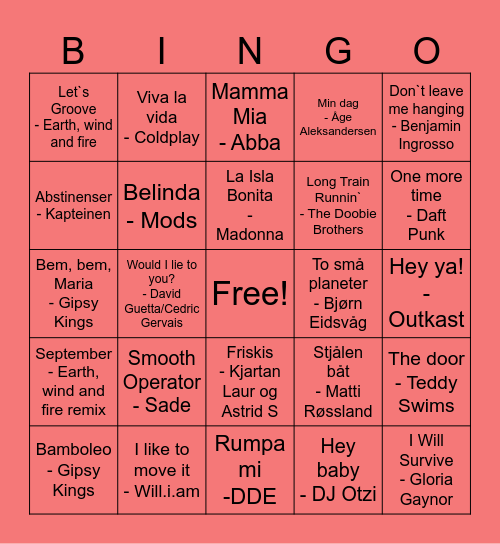 MUSIKK BINGO Card