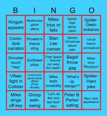 Into the Spiderverse Bingo Card
