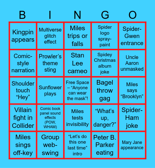Into the Spiderverse Bingo Card