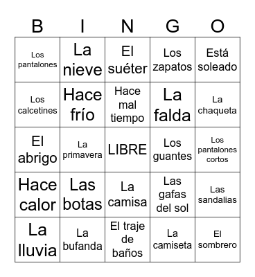 Ropa e estaciones Bingo Card