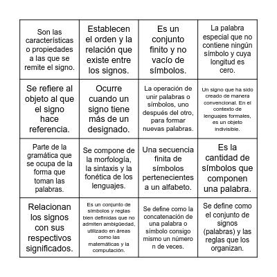 Conceptos Bingo Card
