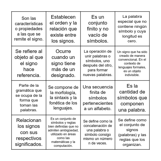 Conceptos Bingo Card
