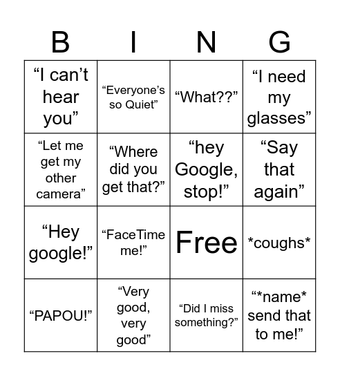 Yiayia Bingo Card