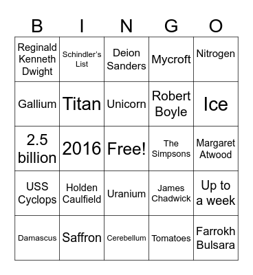 Dignity Memorial Bingo Card