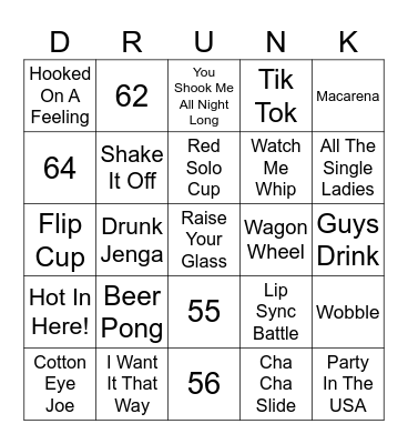 Drunk Bingo Card