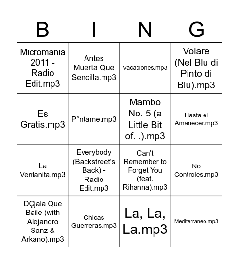 Bingo musical El Descontrol Bingo Card