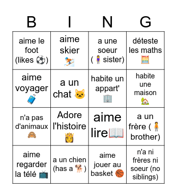 French icebreaker Bingo Card