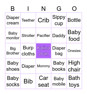 Baby in Bloom Bingo Card