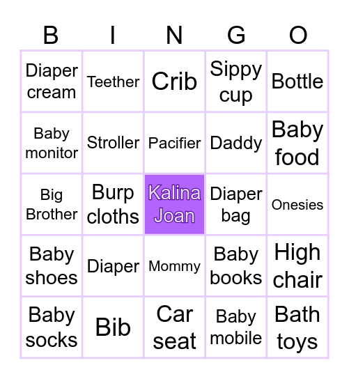 Baby in Bloom Bingo Card