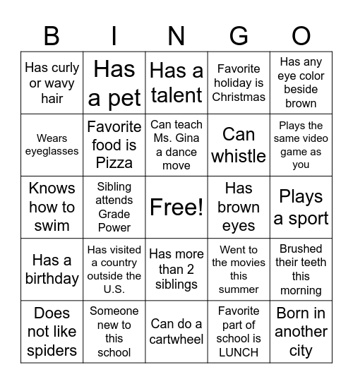 Classmate Bingo Card