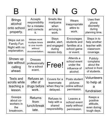 Accountability BINGO Card