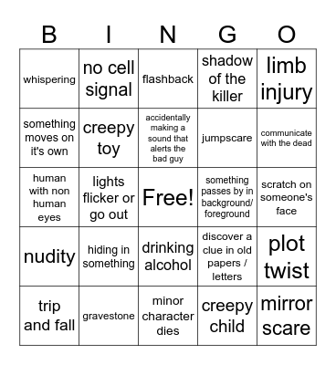 horror movie Bingo Card