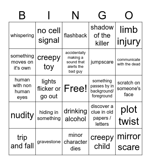 horror movie Bingo Card