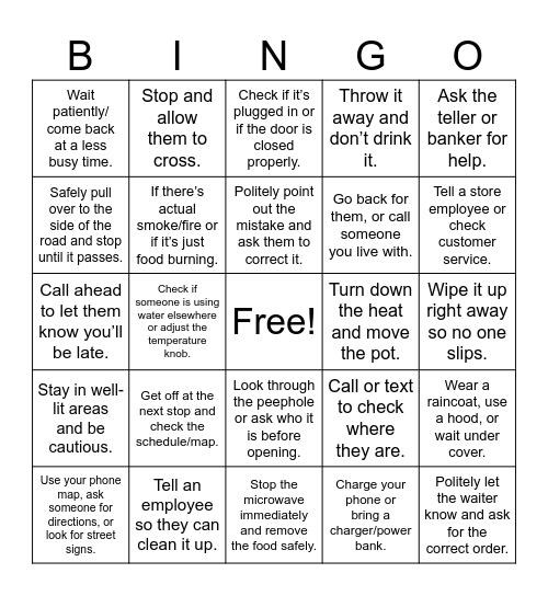 Problem-Solving Bingo Card