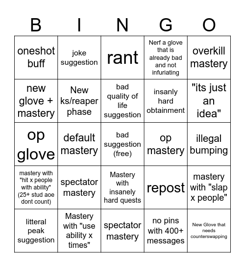 suggestion bingo Card